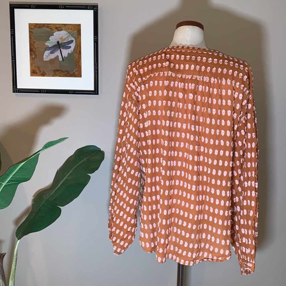 Anthropologie Rust Orange Printed Peasant Blouse - Picture 4 of 16